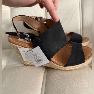 DV by Dolce Vita Black and Tan Wedge Sandals